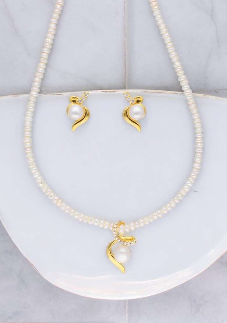 White Gold Plated Alloy Necklace Set - Indya