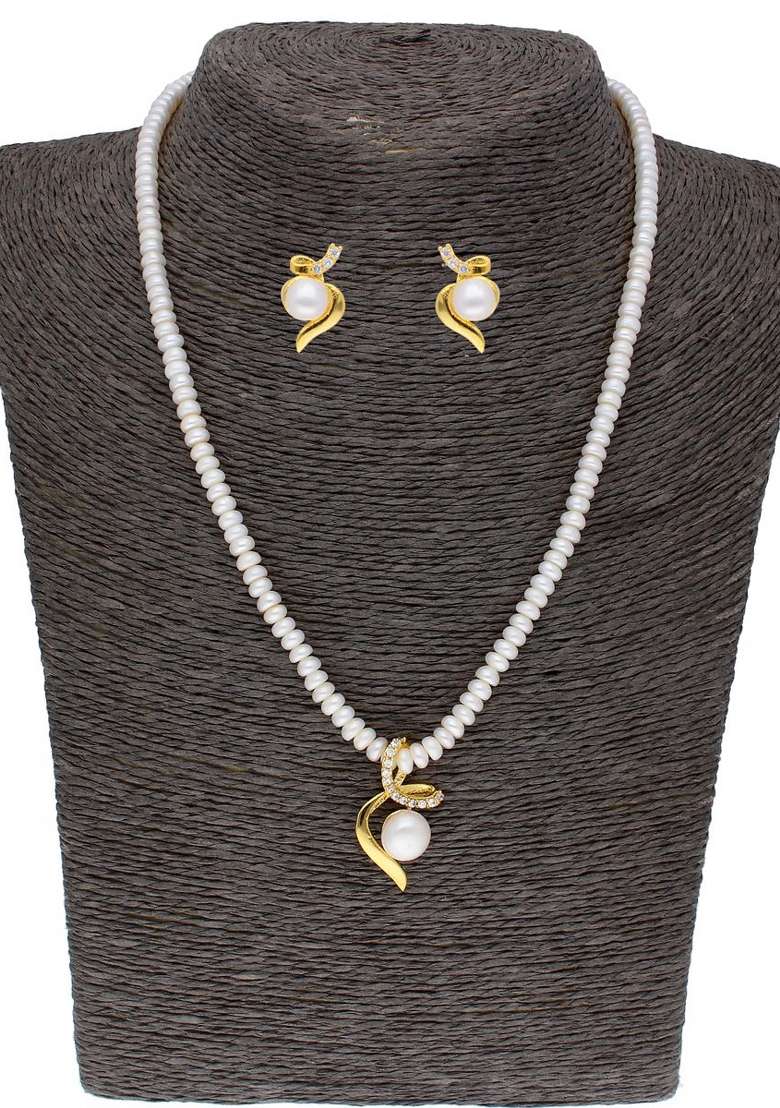 White Gold Plated Alloy Necklace Set - Indya