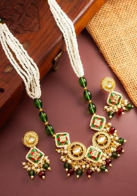 Multicolor Gold Plated Brass Necklace And Earrings