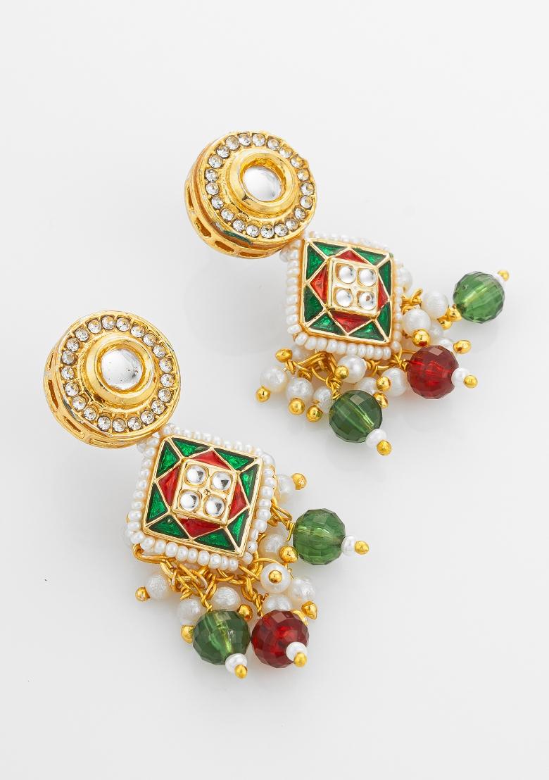 Multicolor Gold Plated Brass Necklace And Earrings - Indya