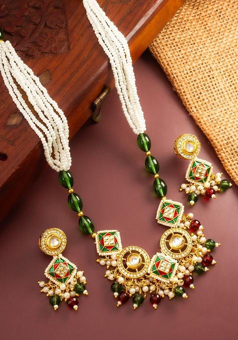 Multicolor Gold Plated Brass Necklace And Earrings