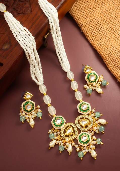 Aqua Blue Gold Plated Brass Necklace And Earrings