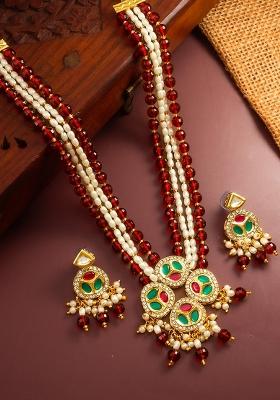 Red Gold Plated Brass Necklace And Earrings
