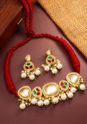 Red Gold Plated Brass Necklace And Earrings
