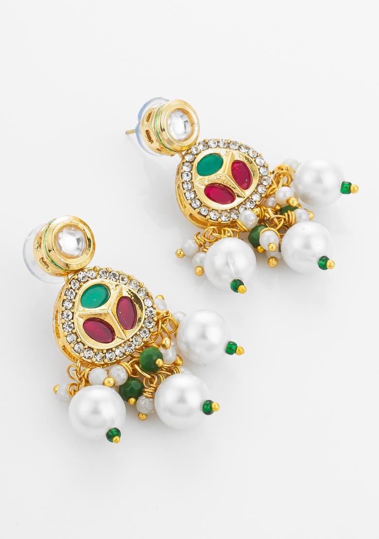 Red Gold Plated Brass Necklace And Earrings - Indya