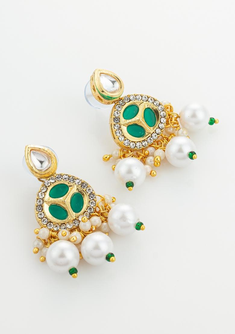 Green Gold Plated Brass Necklace And Earrings - Indya