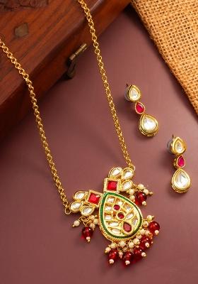 Red Gold Plated Brass Necklace And Earrings