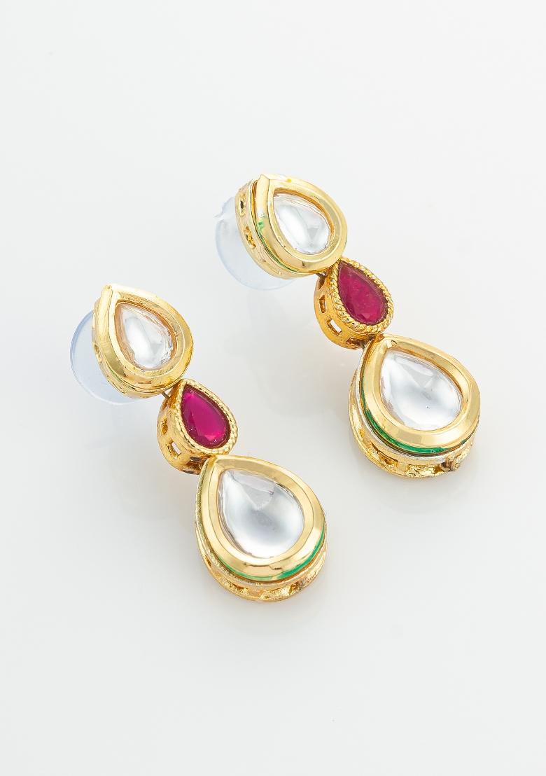 Red Gold Plated Brass Necklace And Earrings - Indya