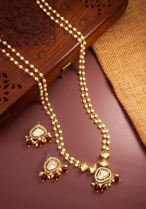 Red Gold Plated Brass Necklace And Earrings