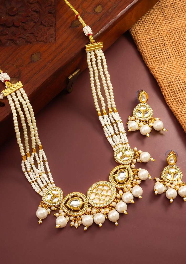 Multicolor Gold Plated Brass Necklace And Earrings - Indya