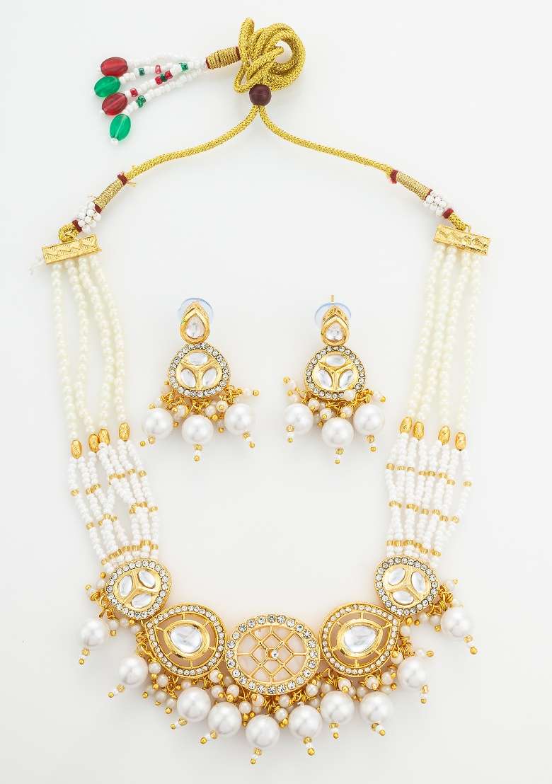 Multicolor Gold Plated Brass Necklace And Earrings - Indya