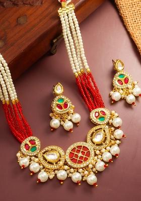 Red Gold Plated Brass Necklace And Earrings