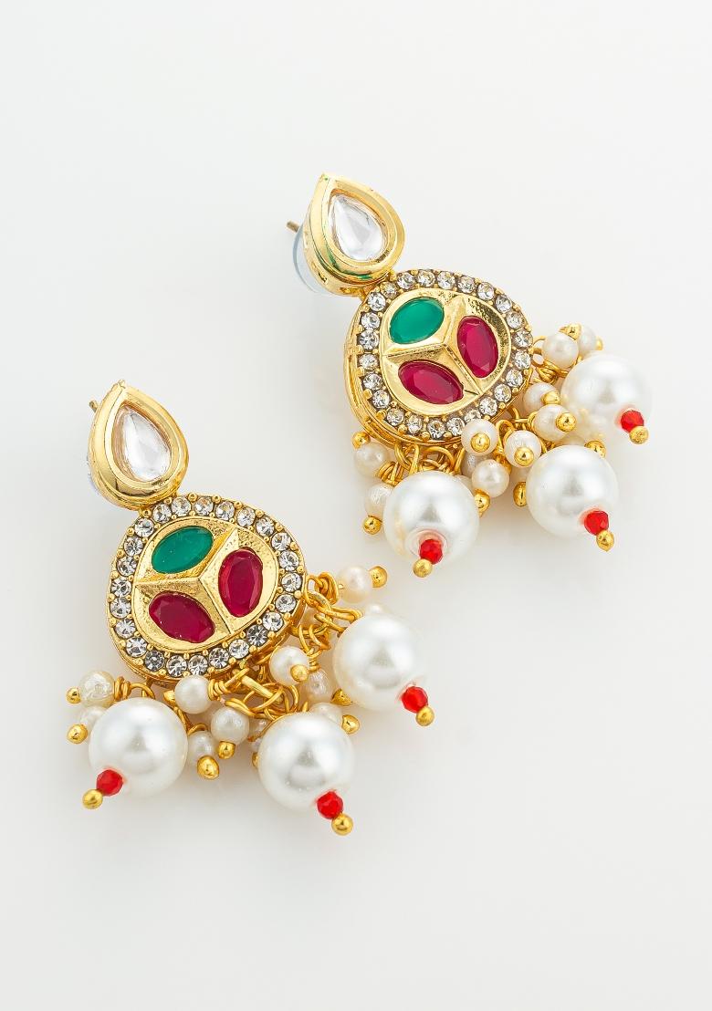 Red Gold Plated Brass Necklace And Earrings - Indya