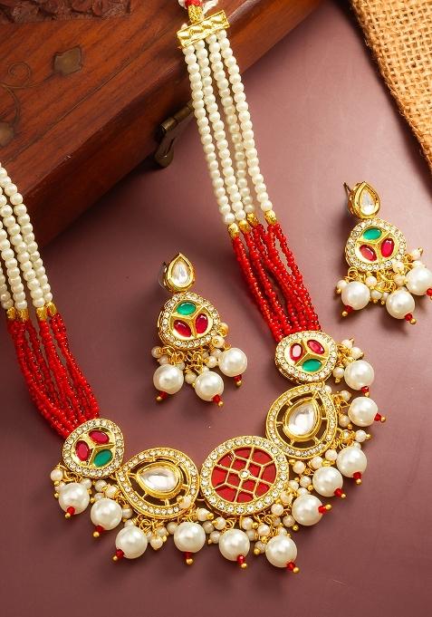 Red Gold Plated Brass Necklace And Earrings