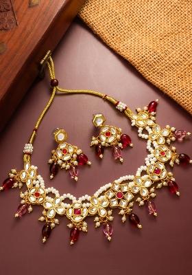 Red Gold Plated Brass Necklace And Earrings