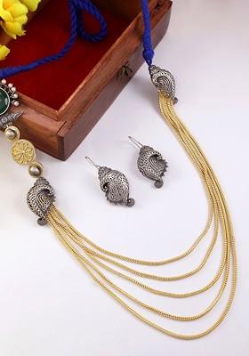 Gold Plated Oxidised Necklace Earrings
