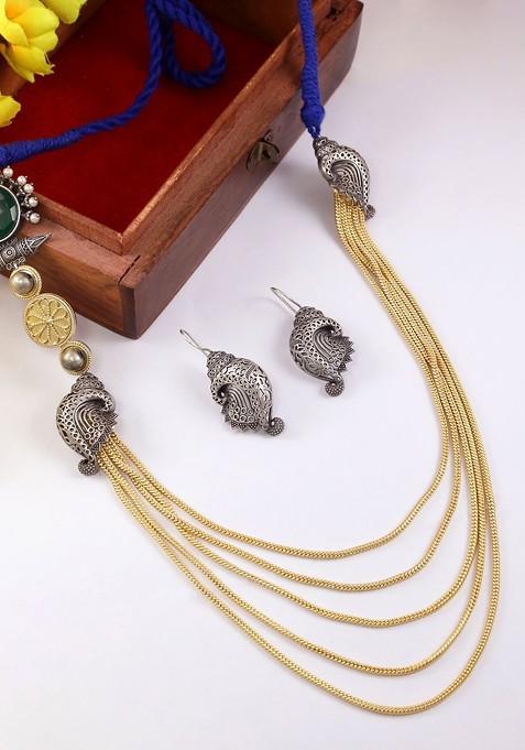 Gold Plated Oxidised Necklace Earrings