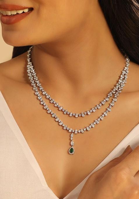 Silver Plated Crystal Luster Cubic Zircon Studded Jewellery Set