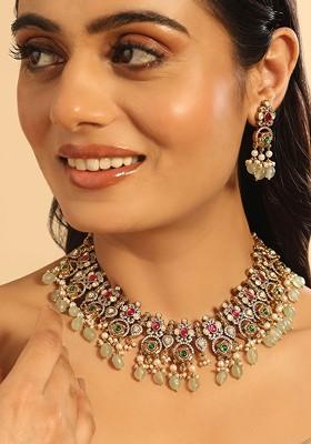 18K Gold Plated Zircon Studded Beaded Jewellery Set