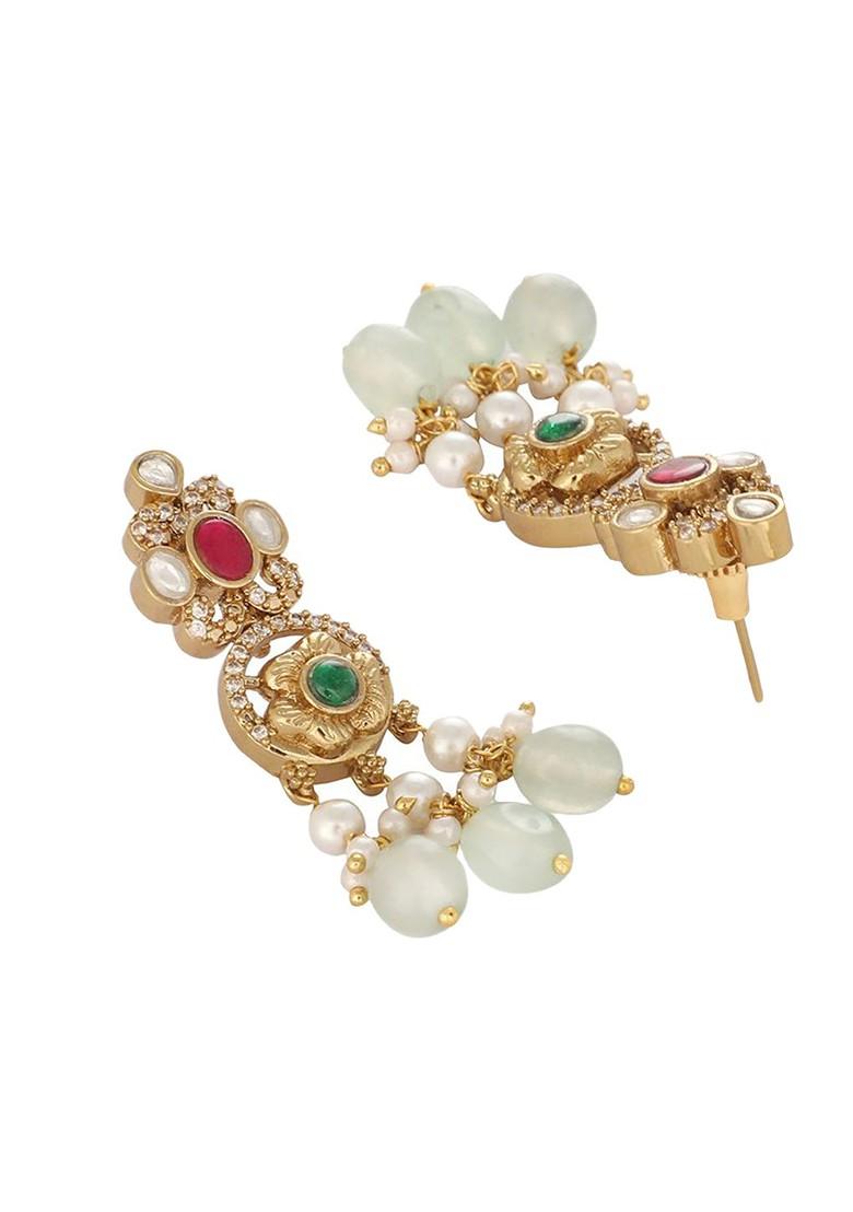 18K Gold Plated Zircon Studded Beaded Jewellery Set - Indya