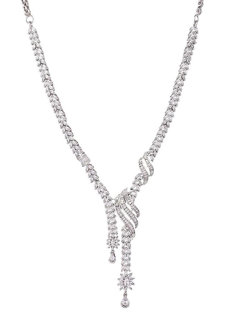 Rhodium Plated Brass Cubic Zirconia Stellar Grace Necklace Earrings - Indya