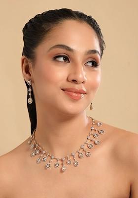 Gold Plated Brass Cubic Zirconia Twilight Drops Necklace Earrings