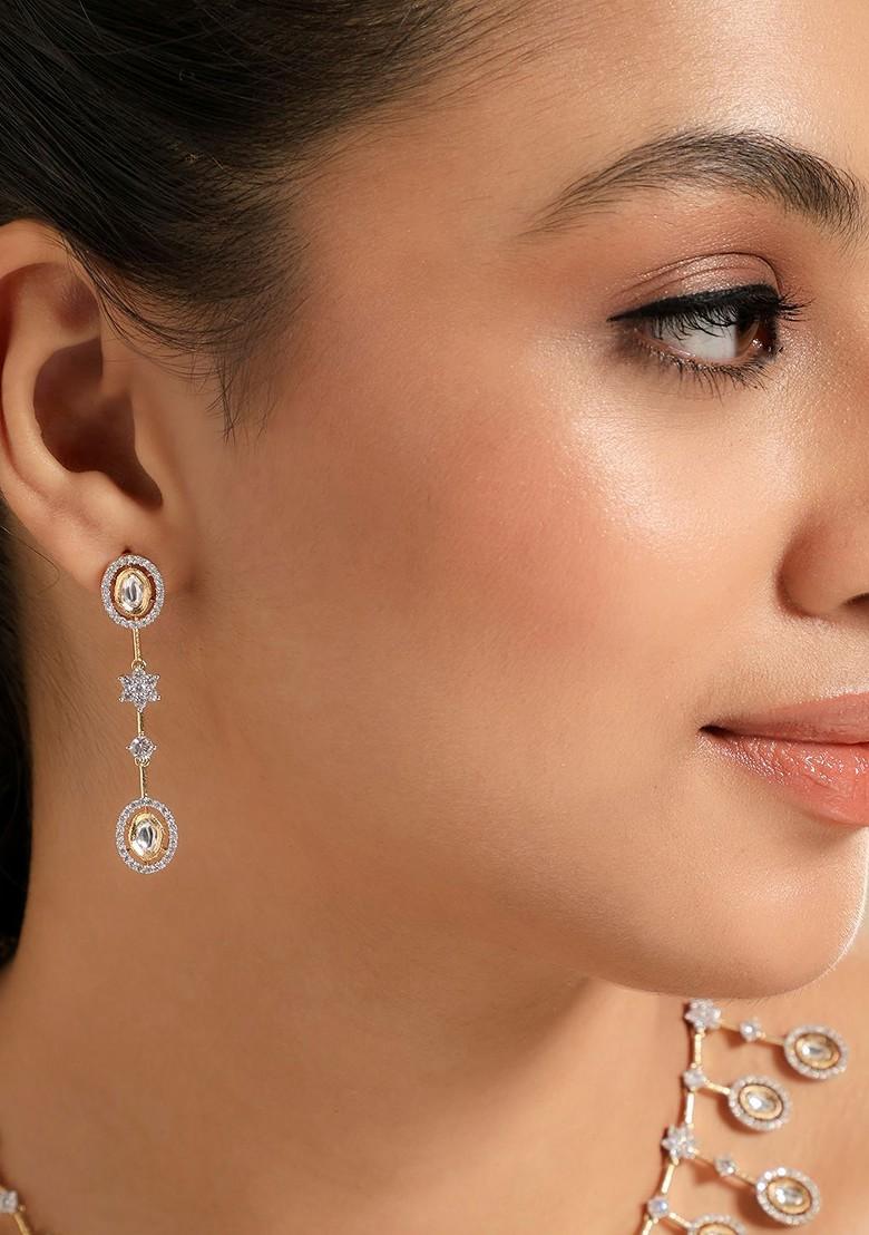 Gold Plated Brass Cubic Zirconia Twilight Drops Necklace Earrings - Indya