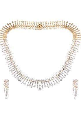 Gold Plated Brass Cubic Zirconia Diva Radiant Drop Necklace Earrings