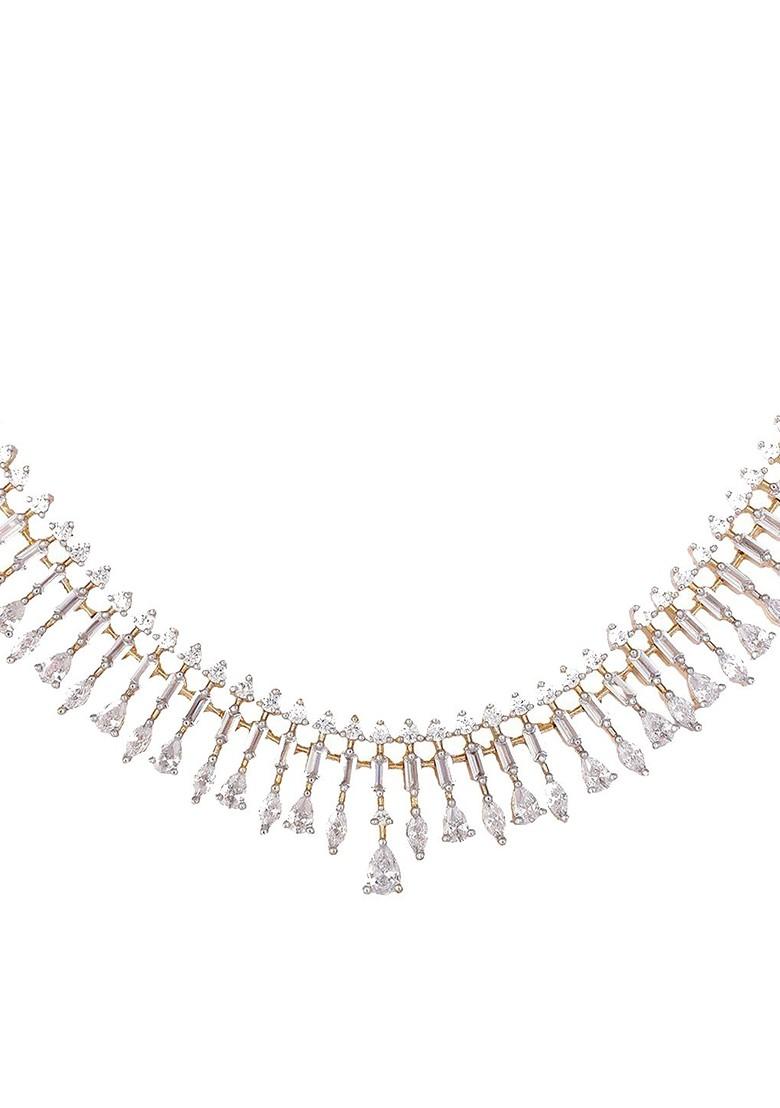 Gold Plated Brass Cubic Zirconia Diva Radiant Drop Necklace Earrings - Indya