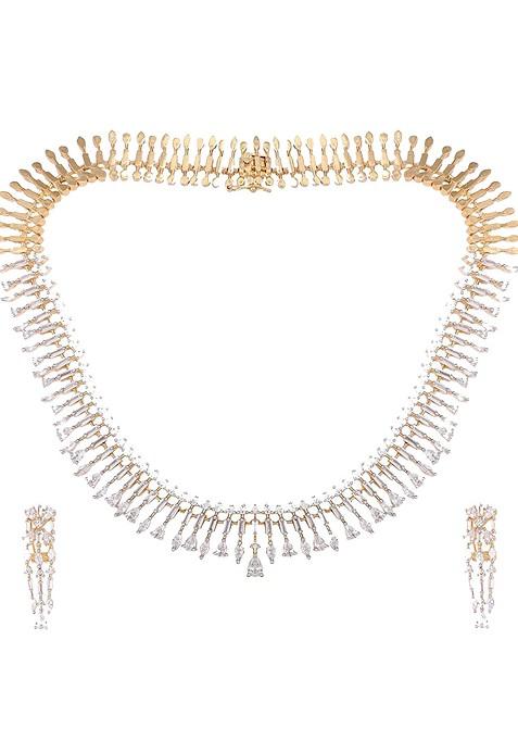 Gold Plated Brass Cubic Zirconia Diva Radiant Drop Necklace Earrings