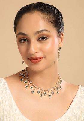 Gold Plated Brass Cubic Zirconia Twilight Necklace Earrings