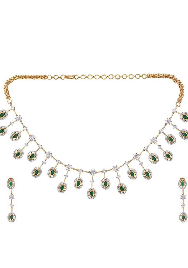 Gold Plated Brass Cubic Zirconia Twilight Necklace Earrings - Indya