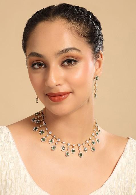 Gold Plated Brass Cubic Zirconia Twilight Necklace Earrings