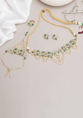 Green Glass Kundan Mixed Alloy Necklace Set
