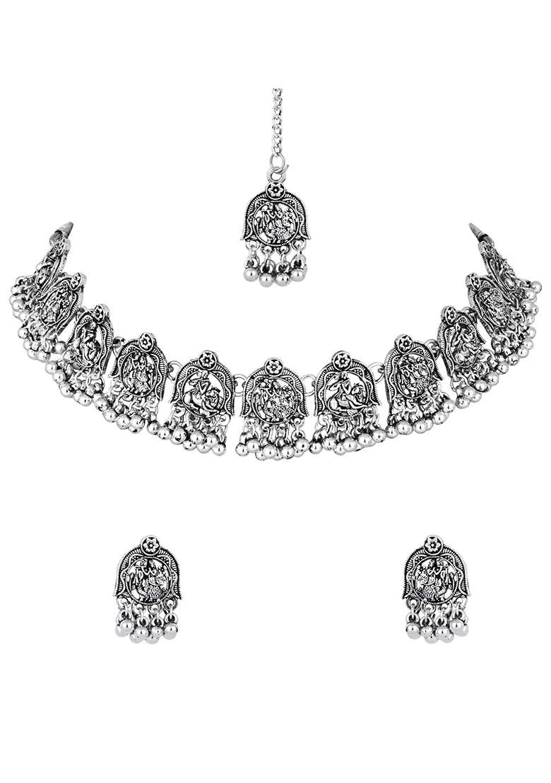 Oxidised Platinum Plating Zinc Alloy Jewellery Set - Indya