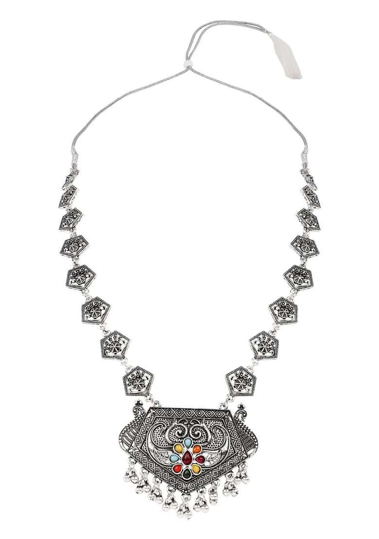 Oxidised Platinum Plating Zinc Alloy Jewellery Set - Indya