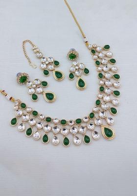 Green Kundan Work Alloy Metal Necklace set