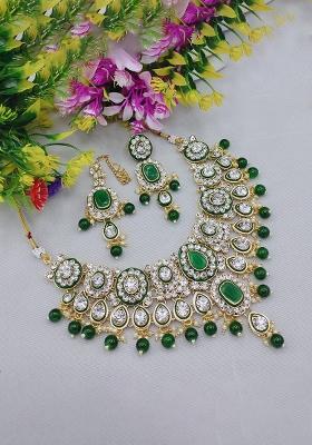 Green Kundan Work Alloy Metal Necklace set
