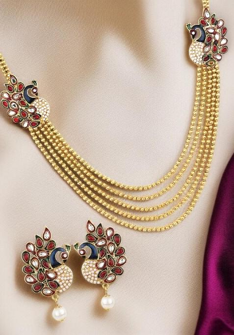 Multicolor Gold Plated Brass Jewellery Set