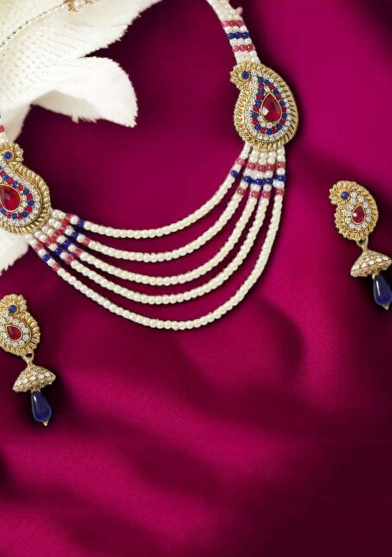 Multicolor Gold Plated Brass Jewellery Set - Indya
