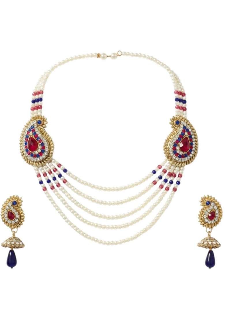 Multicolor Gold Plated Brass Jewellery Set - Indya