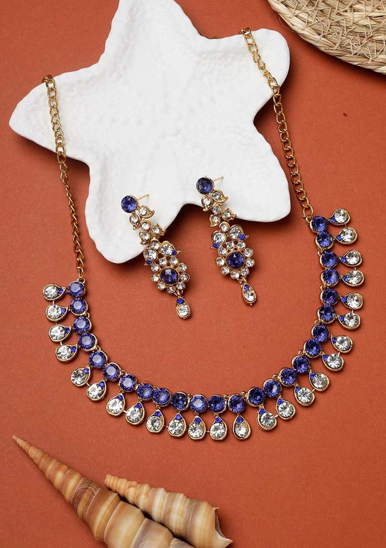 Blue Gold Plated Brass Jewellery Set - Indya