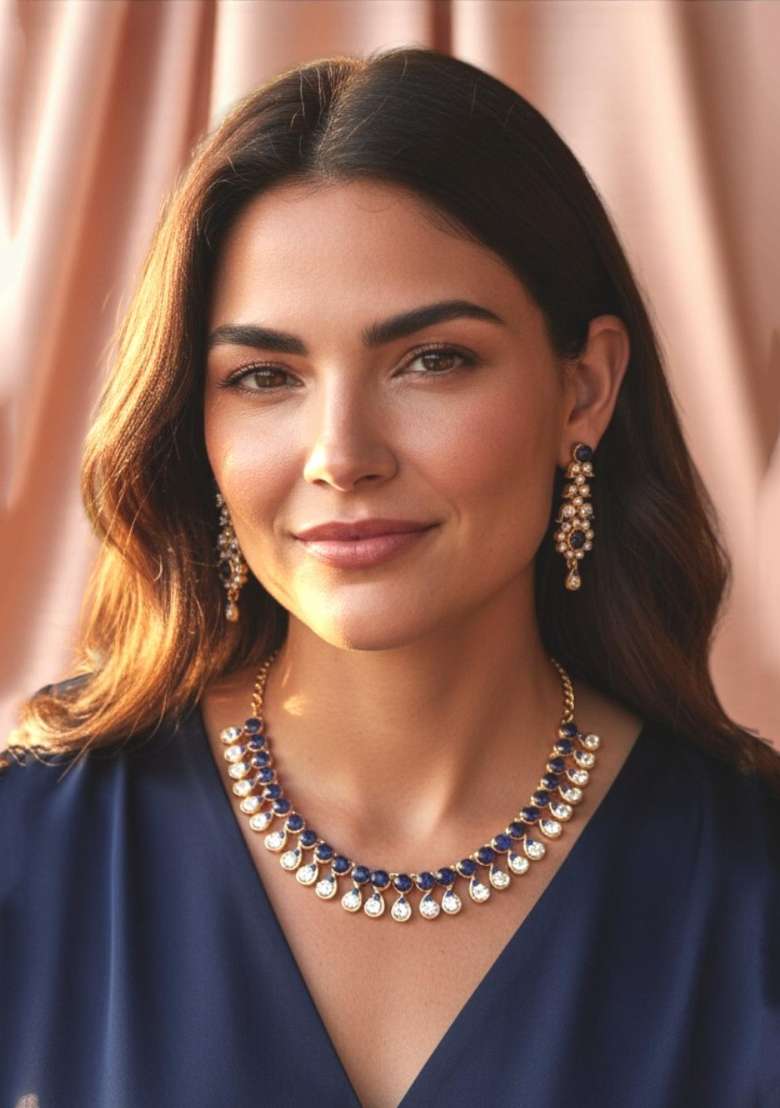Blue Gold Plated Brass Jewellery Set - Indya