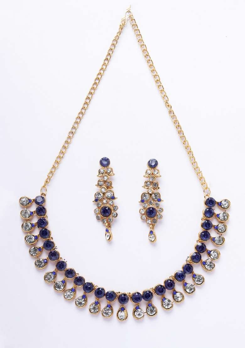 Blue Gold Plated Brass Jewellery Set - Indya
