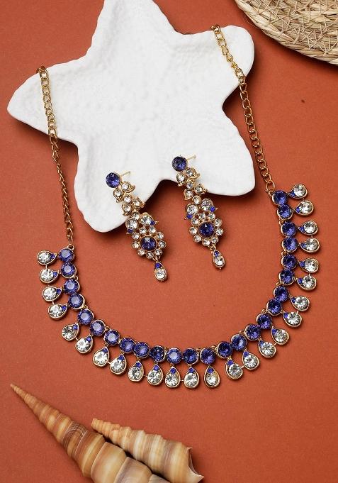 Blue Gold Plated Brass Jewellery Set