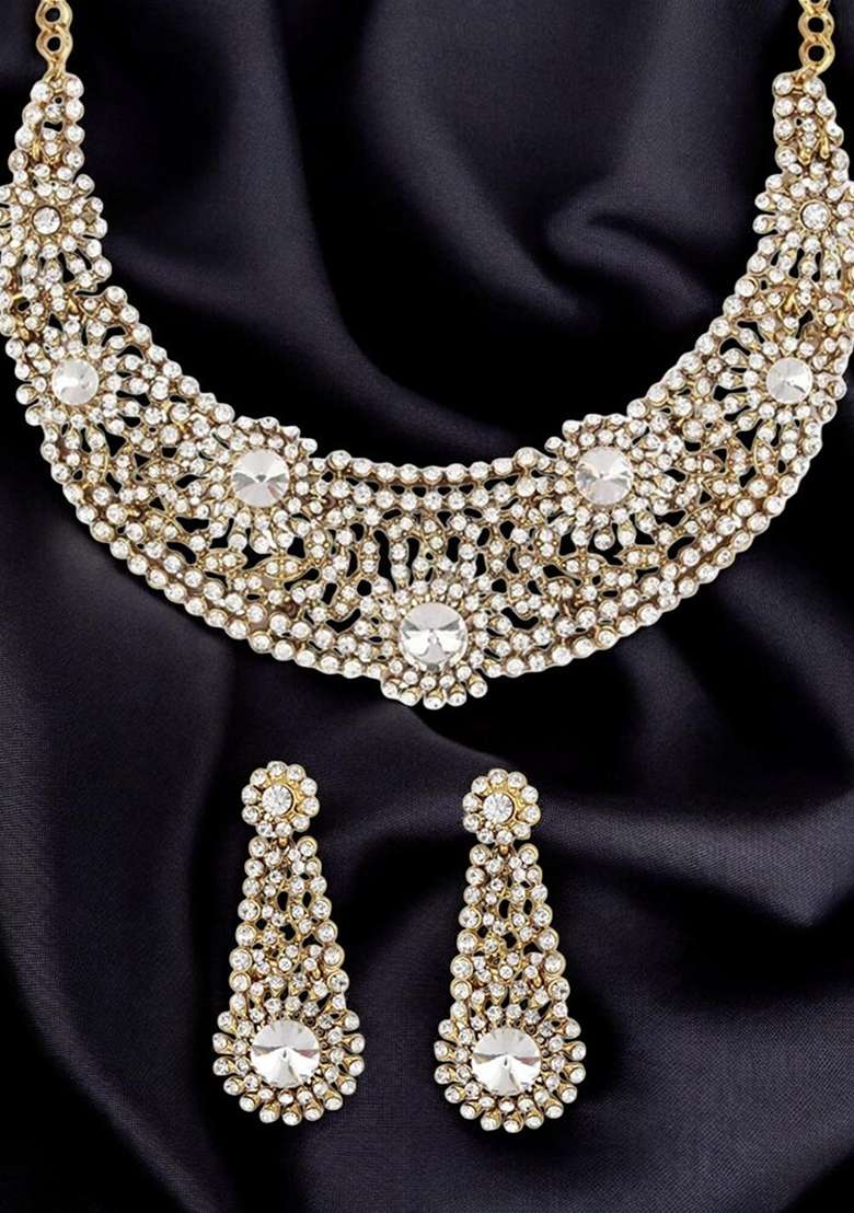 White Gold Plated Brass Jewellery Set - Indya