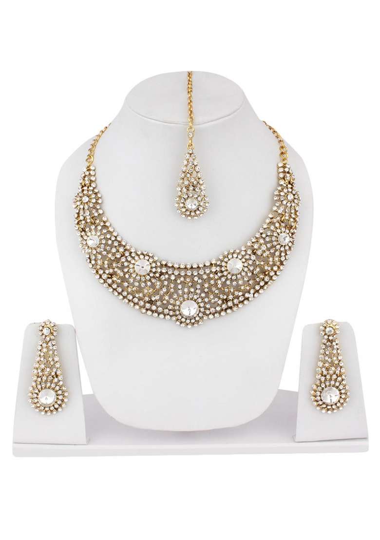 White Gold Plated Brass Jewellery Set - Indya