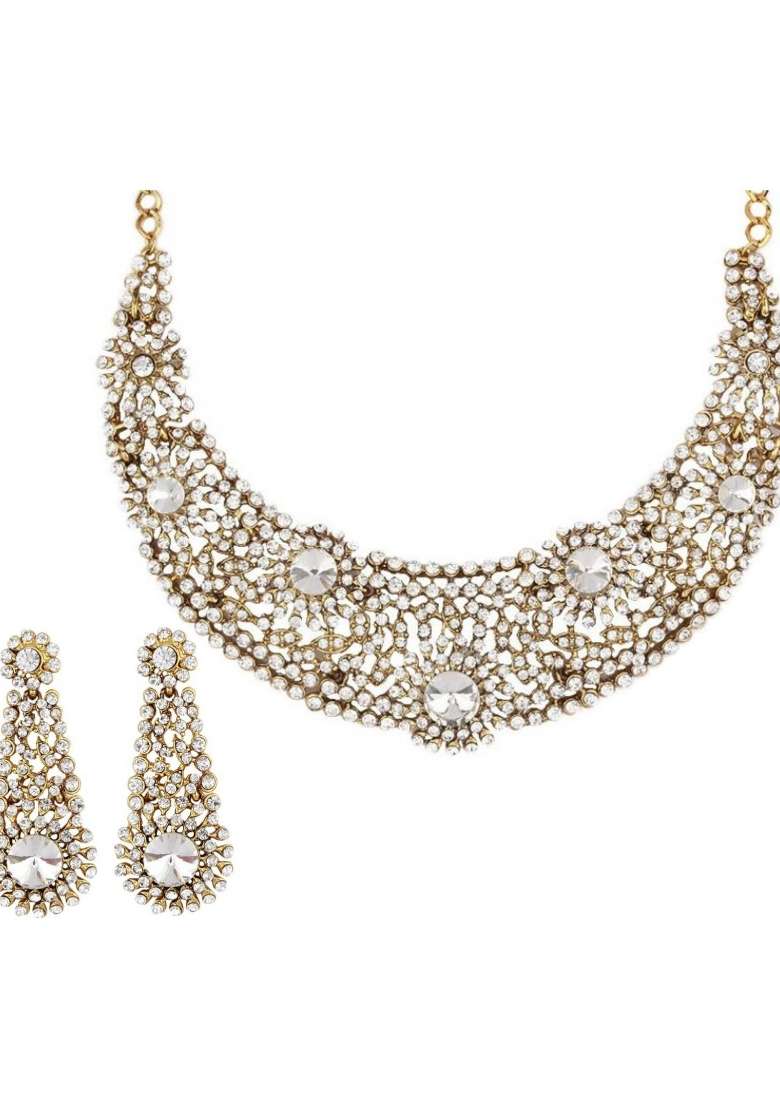 White Gold Plated Brass Jewellery Set - Indya