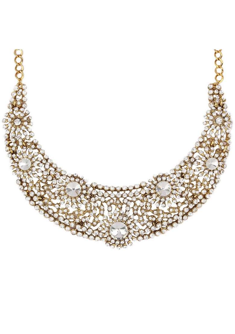 White Gold Plated Brass Jewellery Set - Indya
