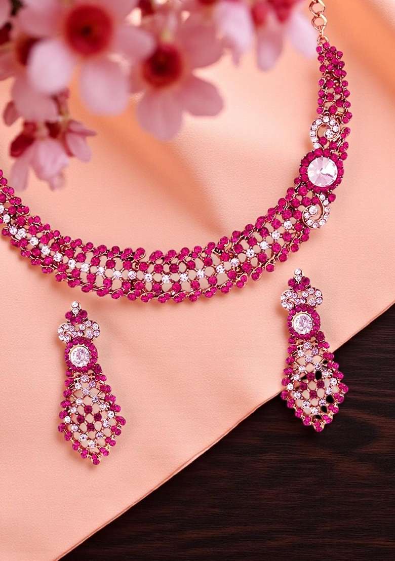 Pink Gold Plated Brass Jewellery Set - Indya